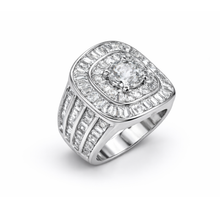 Silver Finish Square Halo CZ Statement Ring – Premium Artificial Jewellery