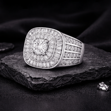 Silver Finish Square Halo CZ Statement Ring – Premium Artificial Jewellery