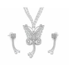 Luxury Silver Tone American Diamond Long Necklace Set with Tassel Pendant & Matching Earrings
