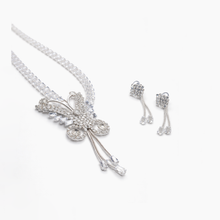 Luxury Silver Tone American Diamond Long Necklace Set with Tassel Pendant & Matching Earrings