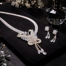 Luxury Silver Tone American Diamond Long Necklace Set with Tassel Pendant & Matching Earrings