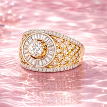 Gold & Silver Finish CZ Halo Designer Ring – Premium Artificial Jewellery