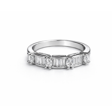 Silver Tone CZ Baguette & Round Stone Ring for Women