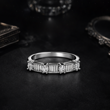 Silver Tone CZ Baguette & Round Stone Ring for Women