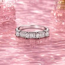 Silver Tone CZ Baguette & Round Stone Ring for Women