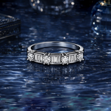 Silver Tone CZ Baguette & Round Stone Ring for Women