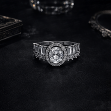 Silver Finish Oval CZ Halo Designer Ring – Premium Artificial Jewellery