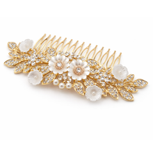Gold Floral Pearl & Crystal Bridal Hair Comb for Women