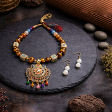 Multicolor Beaded Tribal Necklace Set & Earrings for Women