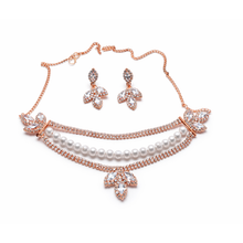 Rose Gold Finish American Diamond & Pearl Necklace Set with Matching Earrings