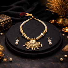 Traditional Gold Finish Pearl Pendant Necklace Set – Premium Artificial Jewellery