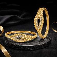 Elegant Leaf Design Crystal Studded Bangle Set