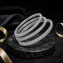 Luxury Crystal Bangle Set – Silver Finish Designer Bangles (Set of 4)