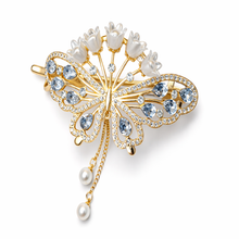 Gold Butterfly Pearl & Crystal Bridal Hair Comb for Women