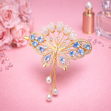 Gold Butterfly Pearl & Crystal Bridal Hair Comb for Women