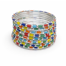 Trendy Silver Finish Multicolor Beaded Bangles Set for Women