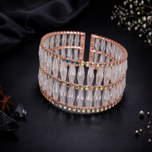 Luxury Crystal Cuff Bracelet – Silver & Rose Gold Finish Statement Kada