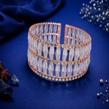Luxury Crystal Cuff Bracelet – Silver & Rose Gold Finish Statement Kada