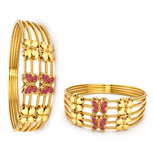 Gold Butterfly Charm Multi-Layer Bangle for Women – Pink Stone Designer Kada