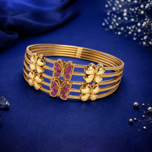 Gold Butterfly Charm Multi-Layer Bangle for Women – Pink Stone Designer Kada