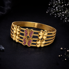 Gold Butterfly Charm Multi-Layer Bangle for Women – Pink Stone Designer Kada