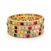 Premium Gold Finish Multicolor Stone Studded Bangles Set for Women