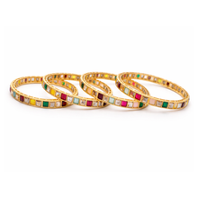 Premium Gold Finish Multicolor Stone Studded Bangles Set for Women