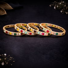 Premium Gold Finish Multicolor Stone Studded Bangles Set for Women