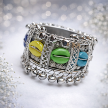 Trendy Silver Finish Multicolor Shell & Ghungroo Bracelet for Women