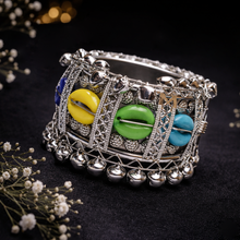 Trendy Silver Finish Multicolor Shell & Ghungroo Bracelet for Women