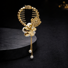 Gold Floral Pearl Drop Bridal Hair Comb for Women