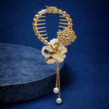 Gold Floral Pearl Drop Bridal Hair Comb for Women